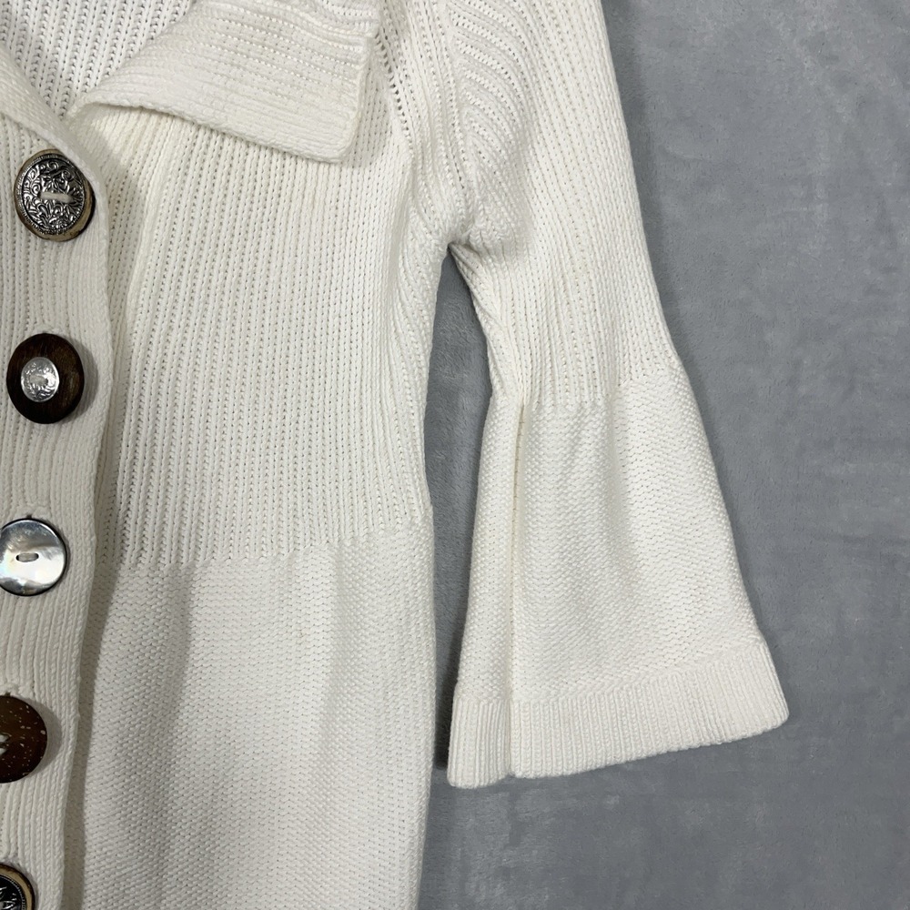 Soft Surroundings 3/4 Sleeve Chunky Cardigan Sweater Sz XS/S White Button Detail - Picture 4 of 9